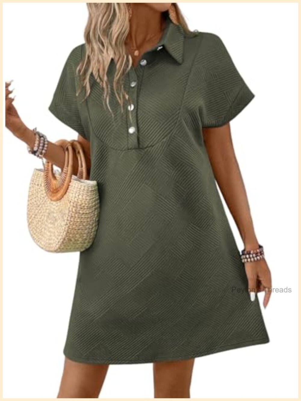Women's Summer Business Casual Work Dress A-Line V-Neck Short Sleeve